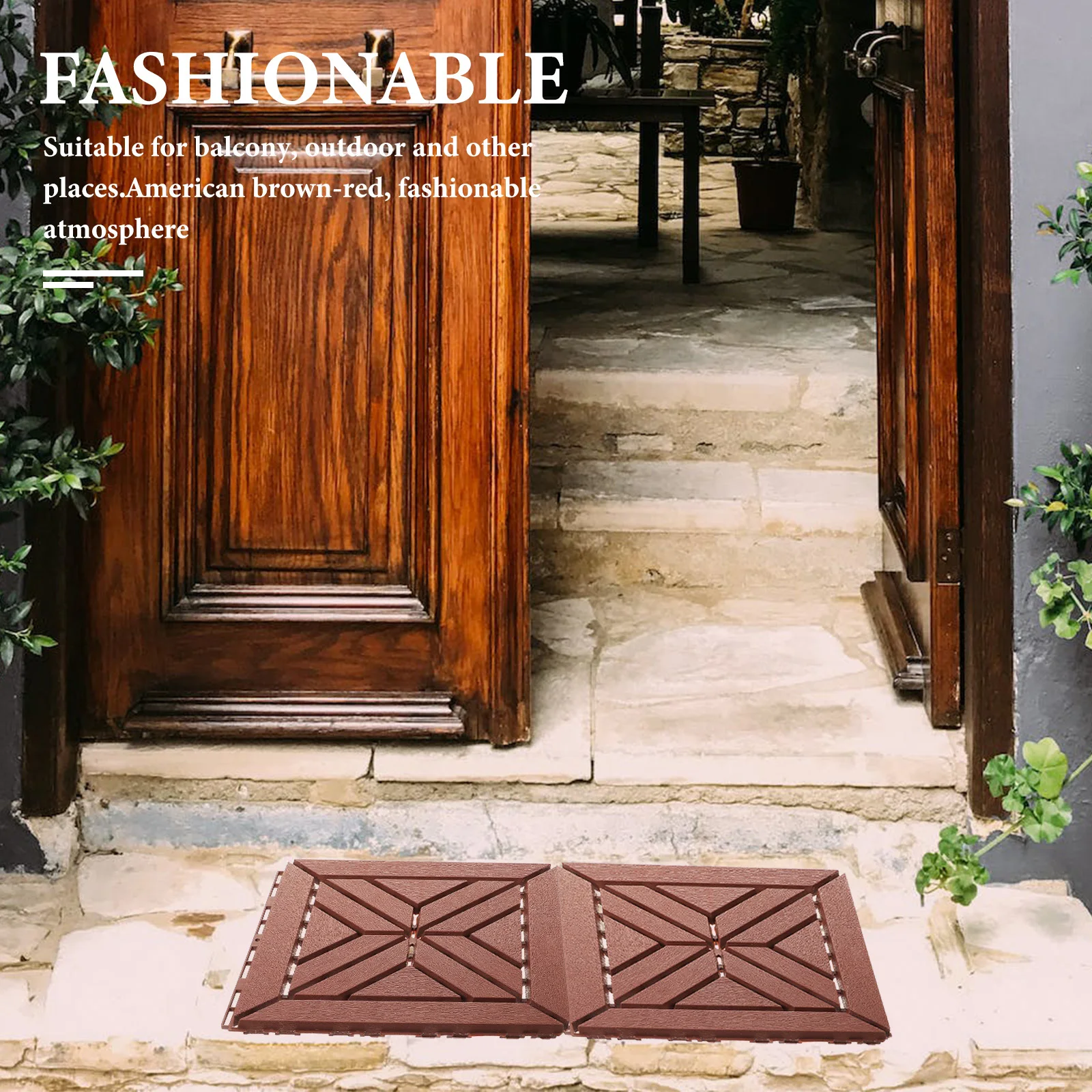 

Outdoor Deck Tile Interlocking Plastic Flooring for Patio Balcony Courtyard Uv-Resistant Easy Install Imitation Wood