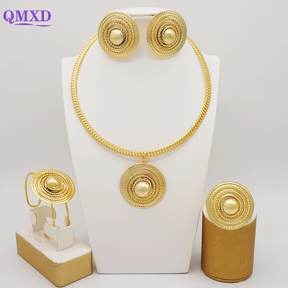 Dubai Luxury Gold Color Jewelry sets Ornament Jewellery set For Women Elegant Ethiopian African Bridal Wedding Party Gift