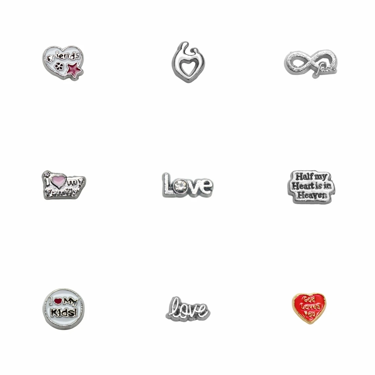 10PC/lot love family Floating Locket charm Infinity faith diy glass locket living memory charms fit for jewelrys pendant making