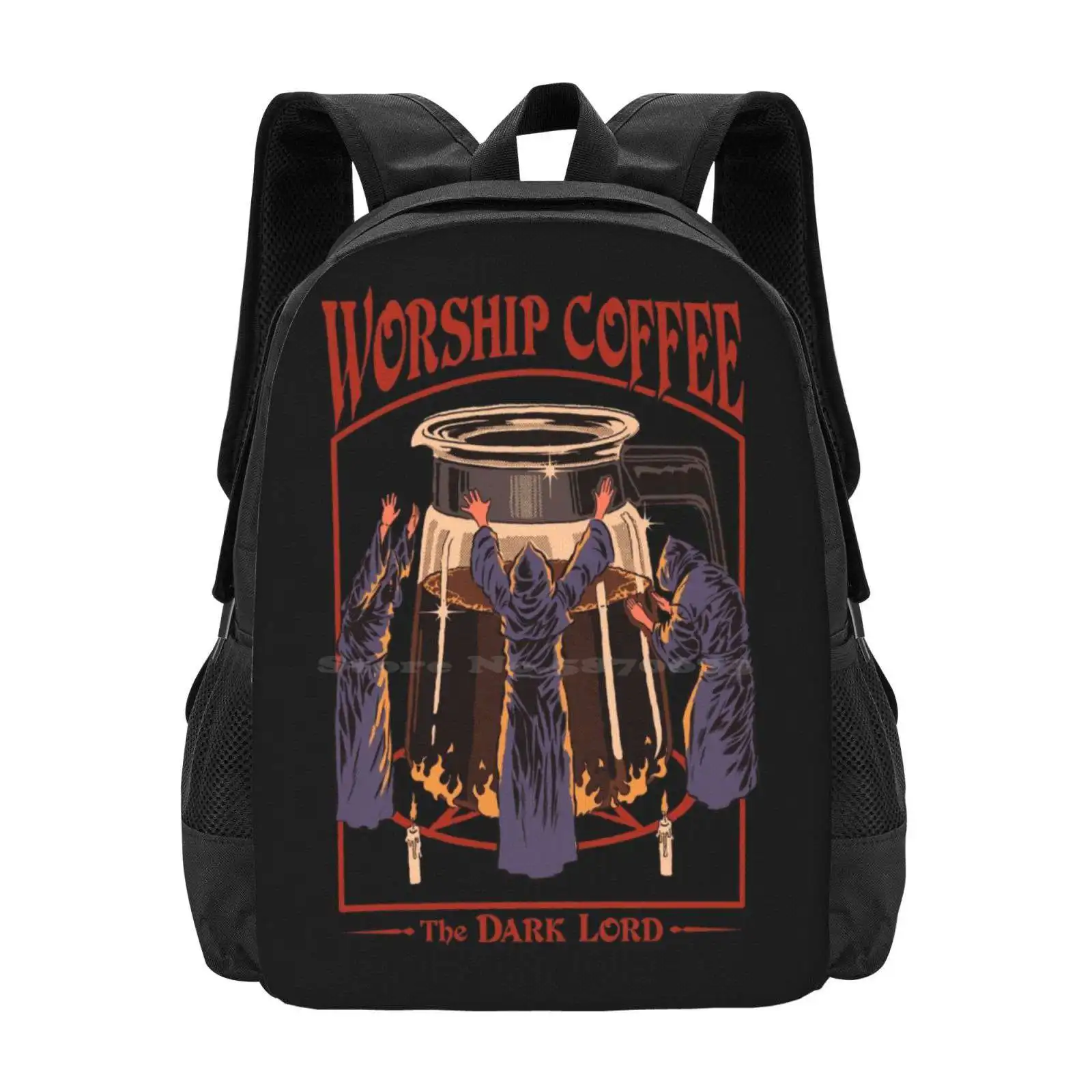 Worship Coffee Pattern Design Bagpack School Bags 80S 70S Addict Horror Occult Lovecoffee Vintage Retro Nostalgia Ritual Steven