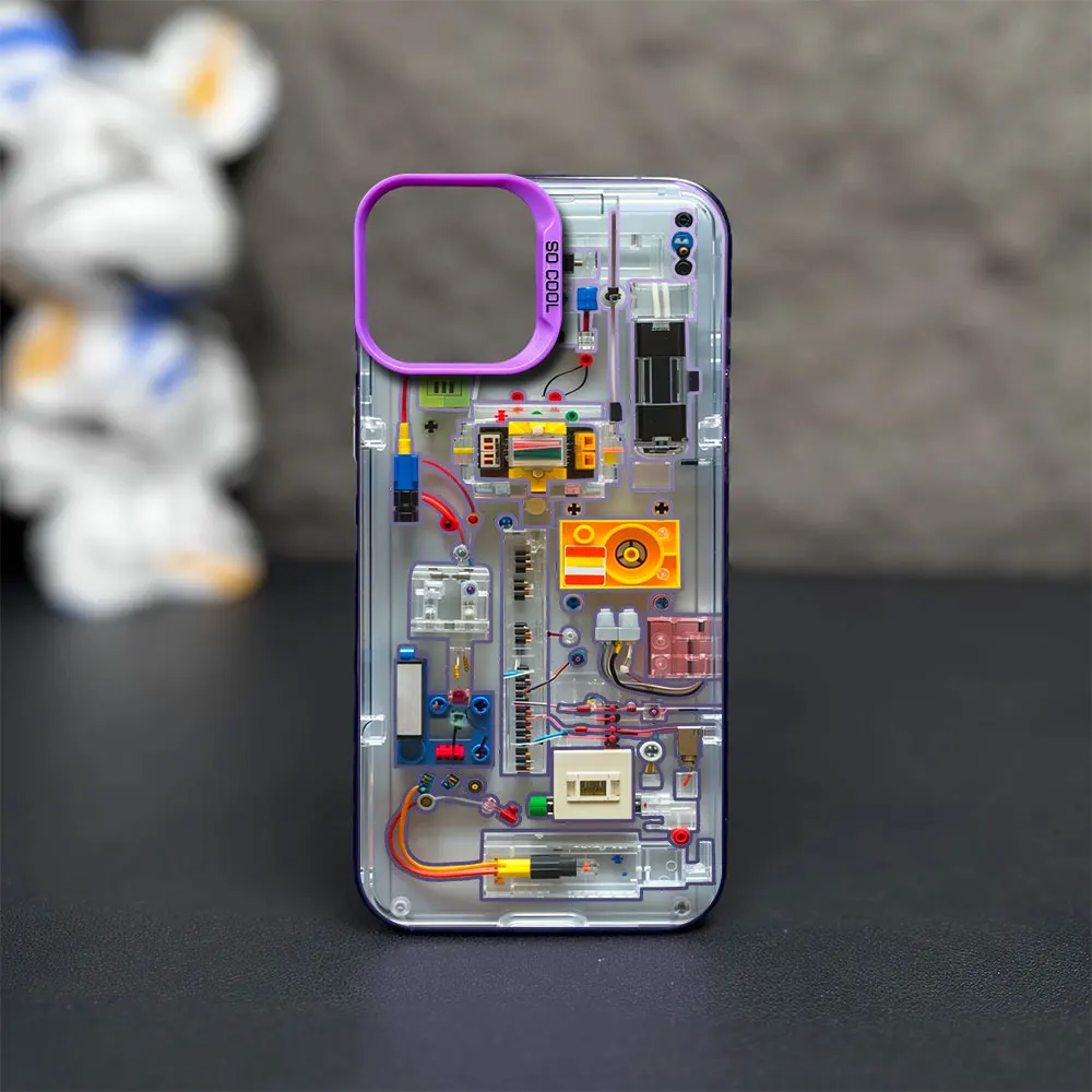 Creative Circuit Cartoon Bricks Printstream Phone Case for iPhone 12 11 13 IMD 14 15 16 Max Pro Plus Laser Cover image 3
