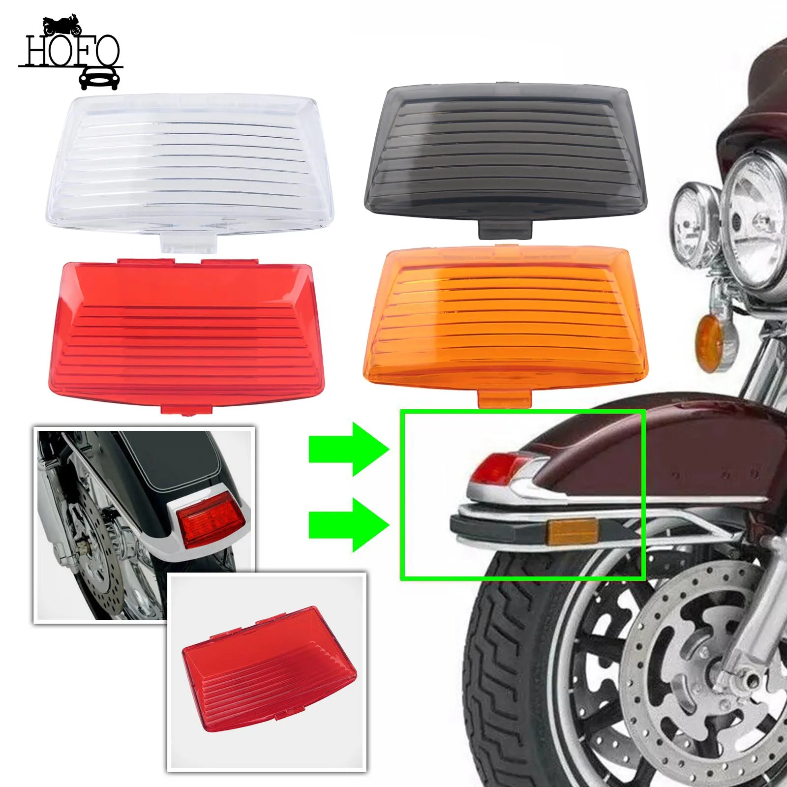 

Motorcycle Front Rear Fender Mud Guards Tip Light Lamp Lens Cover For Harley Touring Electra Glide