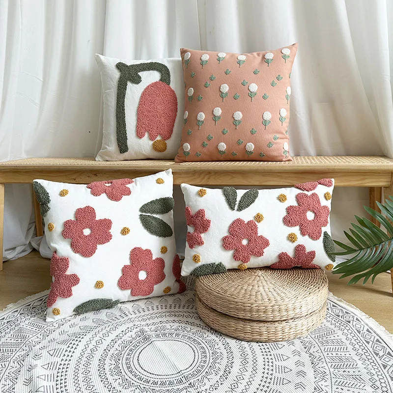 

Simple Floral Embroidery Throw Pillow Case Decorative Sofa Comfortable Square Back Cushion Covers Sweet Funda Cogines De 45X45