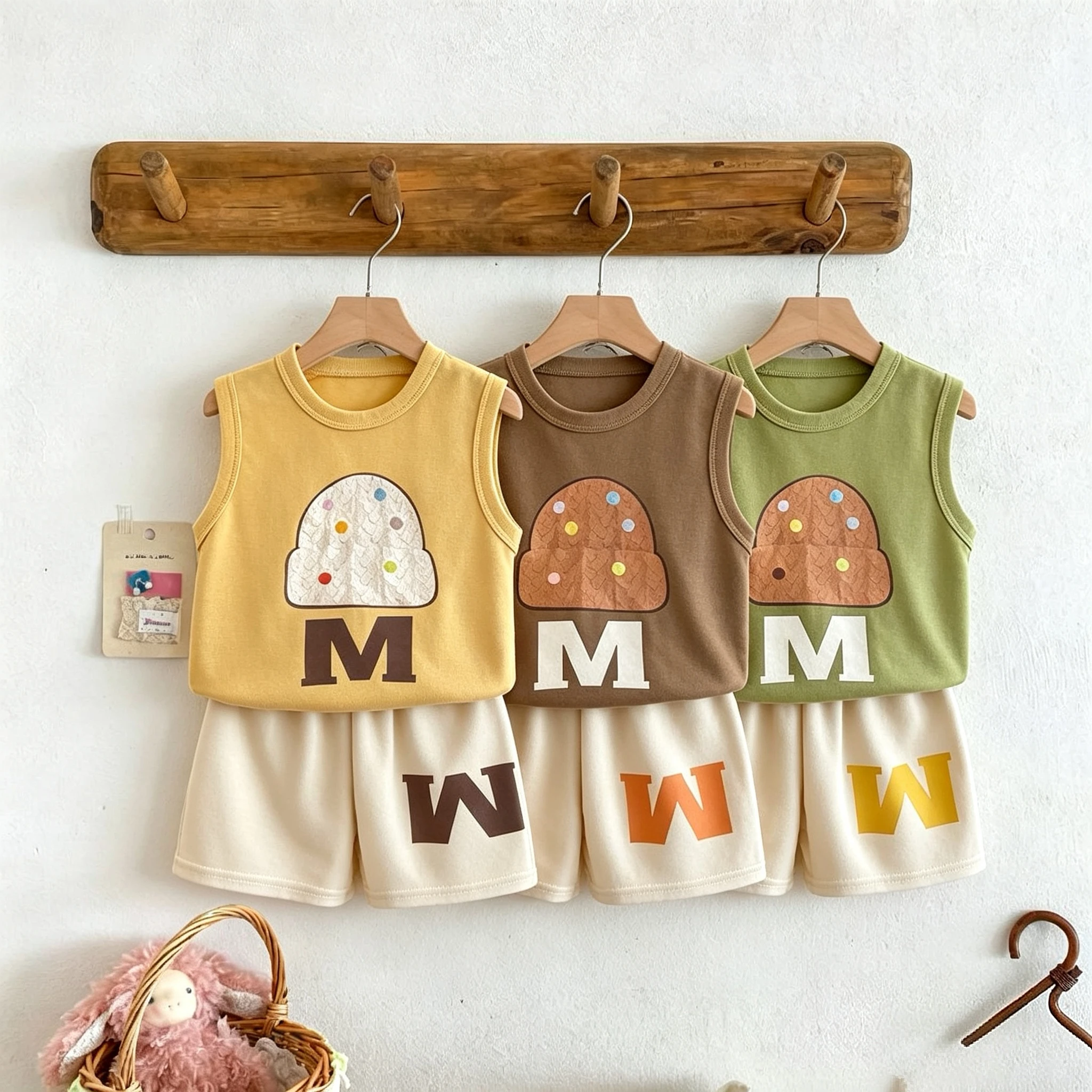 Children's Clothes Vest + Shorts Two Piece Set Summer Thin Loose Casual Girl Boy Tracksuits Simple Fashion Toddler Outfits