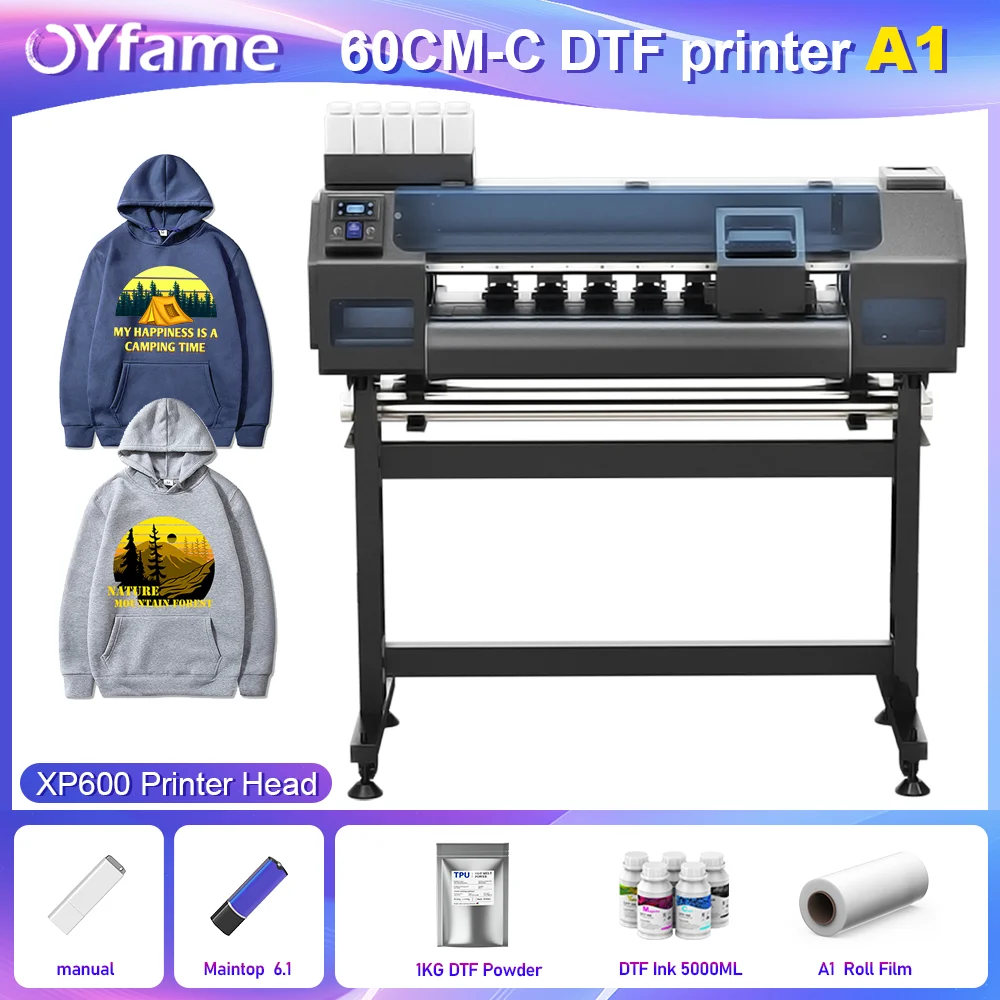 OYfame 60CM DTF Printer A1 dtf film transfer printing machine with shaker Machine Fast XP600 Printhead For t shirt fabric print