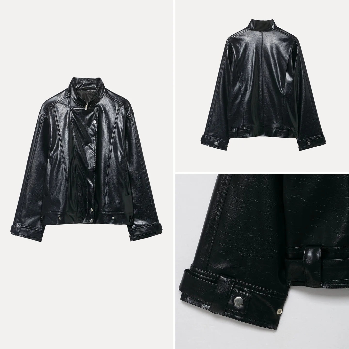 

Модный женский мотоциклетный джет, осень 2021, универсальный универсальный Sli Z-стойка, длинный воротник-стойка