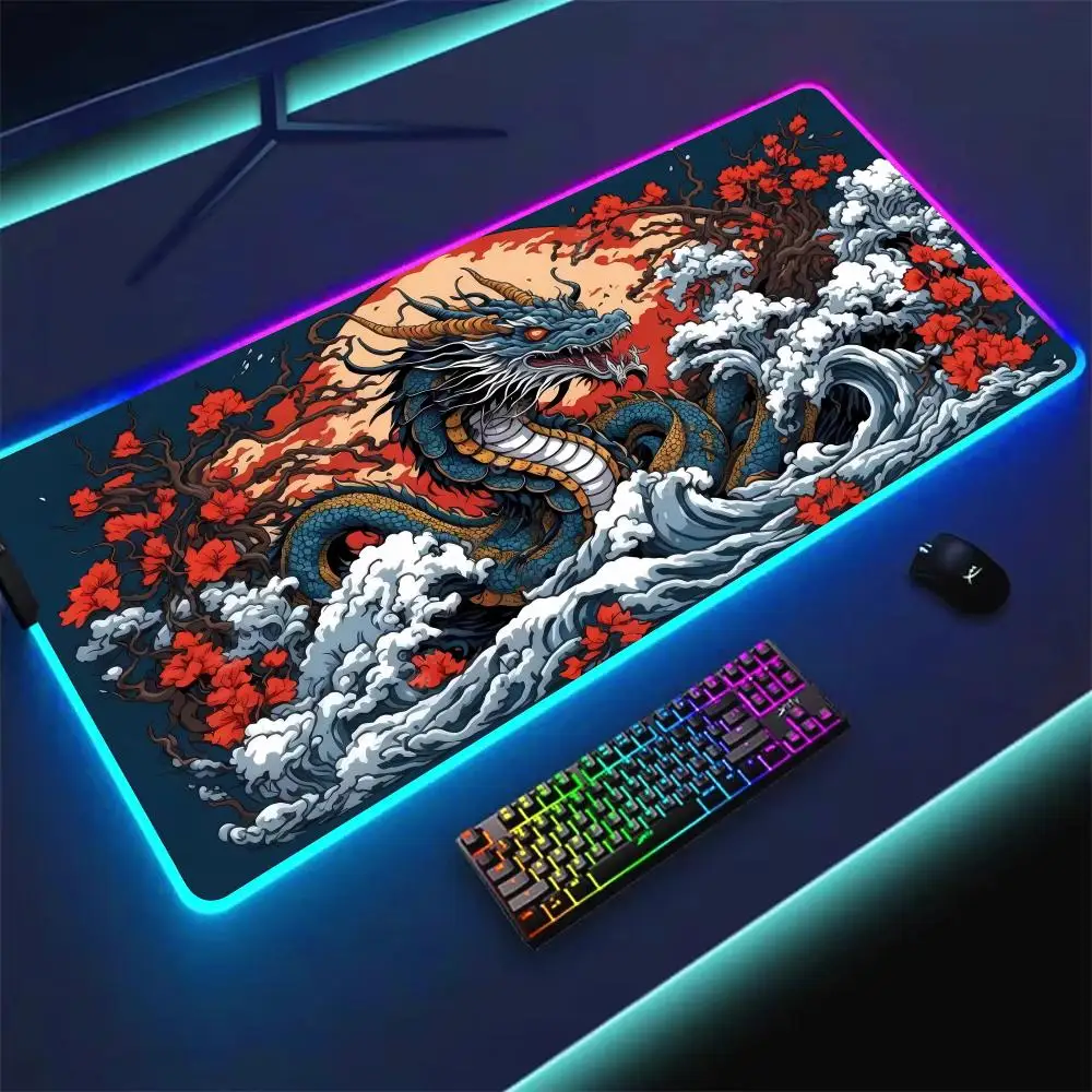 

Large RGB Mouse Pad Dragon Anime Landscape Gaming MousePad Gamer Accessory LED Light Mousemat Computer Desk Mat with Backlit DIY