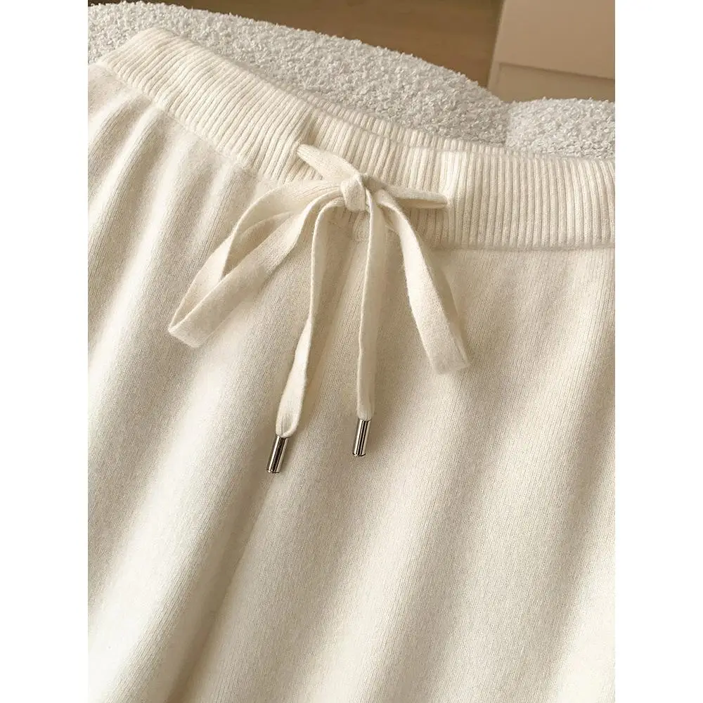 Autumn Winter New Sle Thi Soft Trendy Women's Camere Pants Wide Leg Wool Straight Knitted Trousers Casual Straight Pants