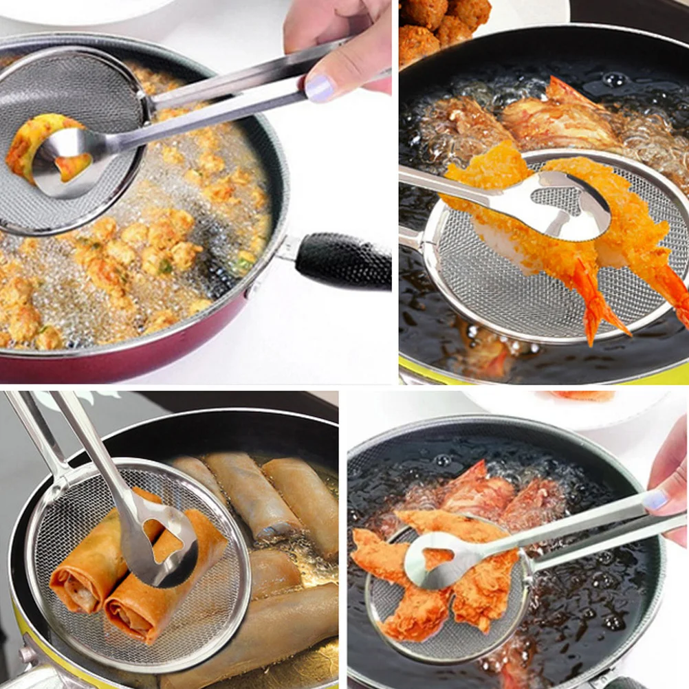 

29Cm Stainless Steel Filter Spoon with Clip Heavy Duty Strainer Tool for Fried Food Draining Rinsing Grains Pasta Fruits Jam