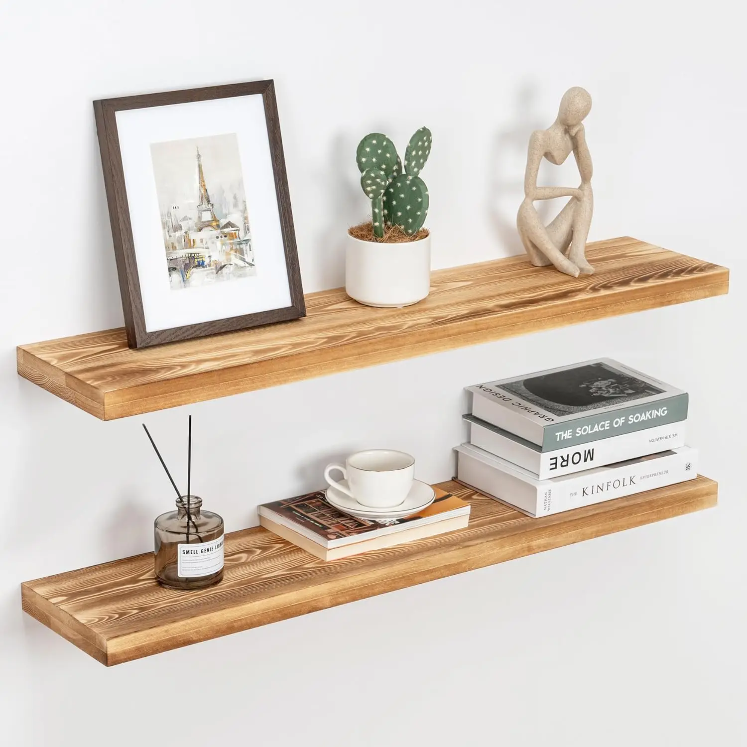 Rustic Floating Shelves, 36 Inch Floating Wood Shelves for Wall, 8 Inch Deep Wooden Shelves for Living Room Bedroom Laund