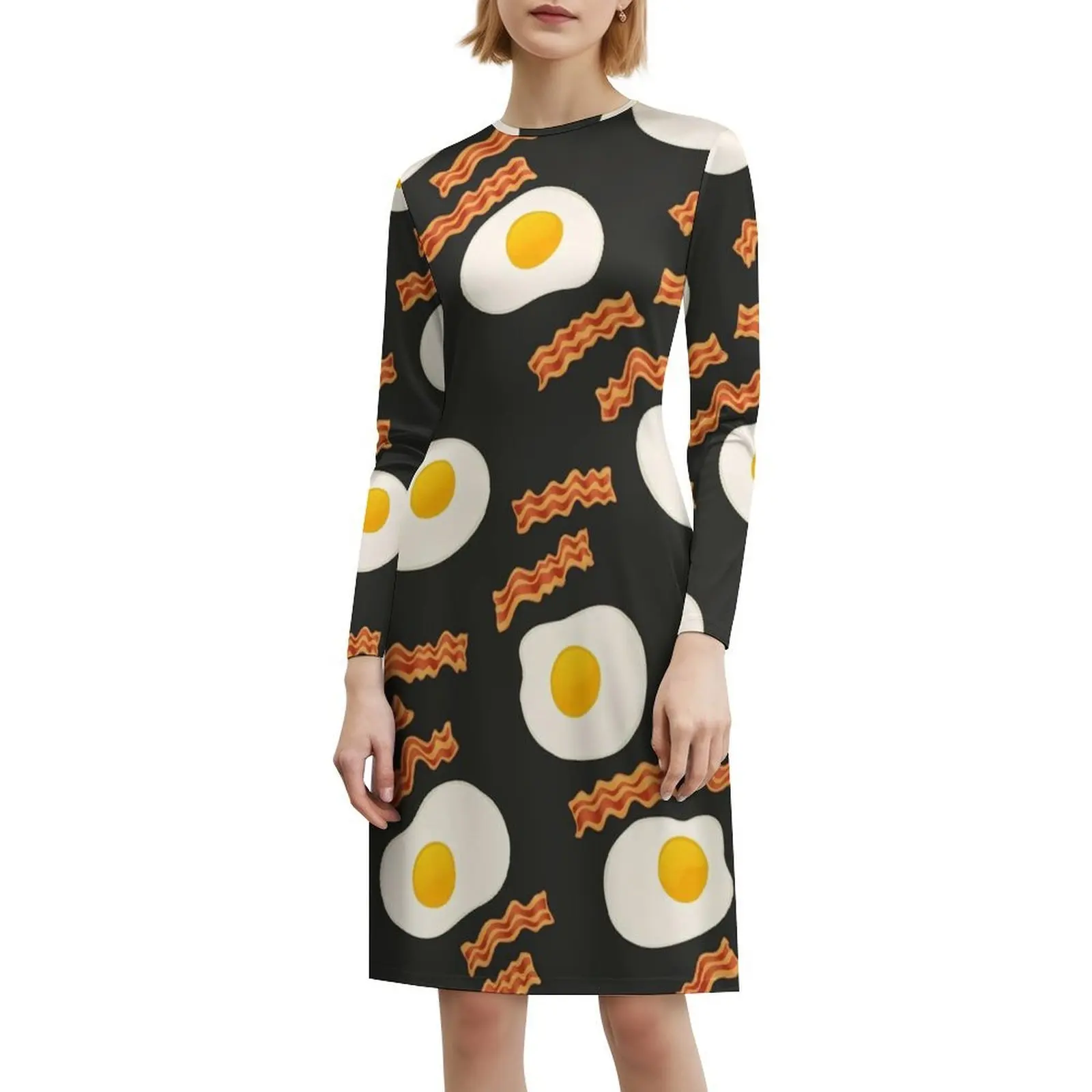 Ovo e beacon boêmio vestido sem mangas para mulheres impressão praia vestidos de festa bacon bacon e ovos porco bacon vestido para