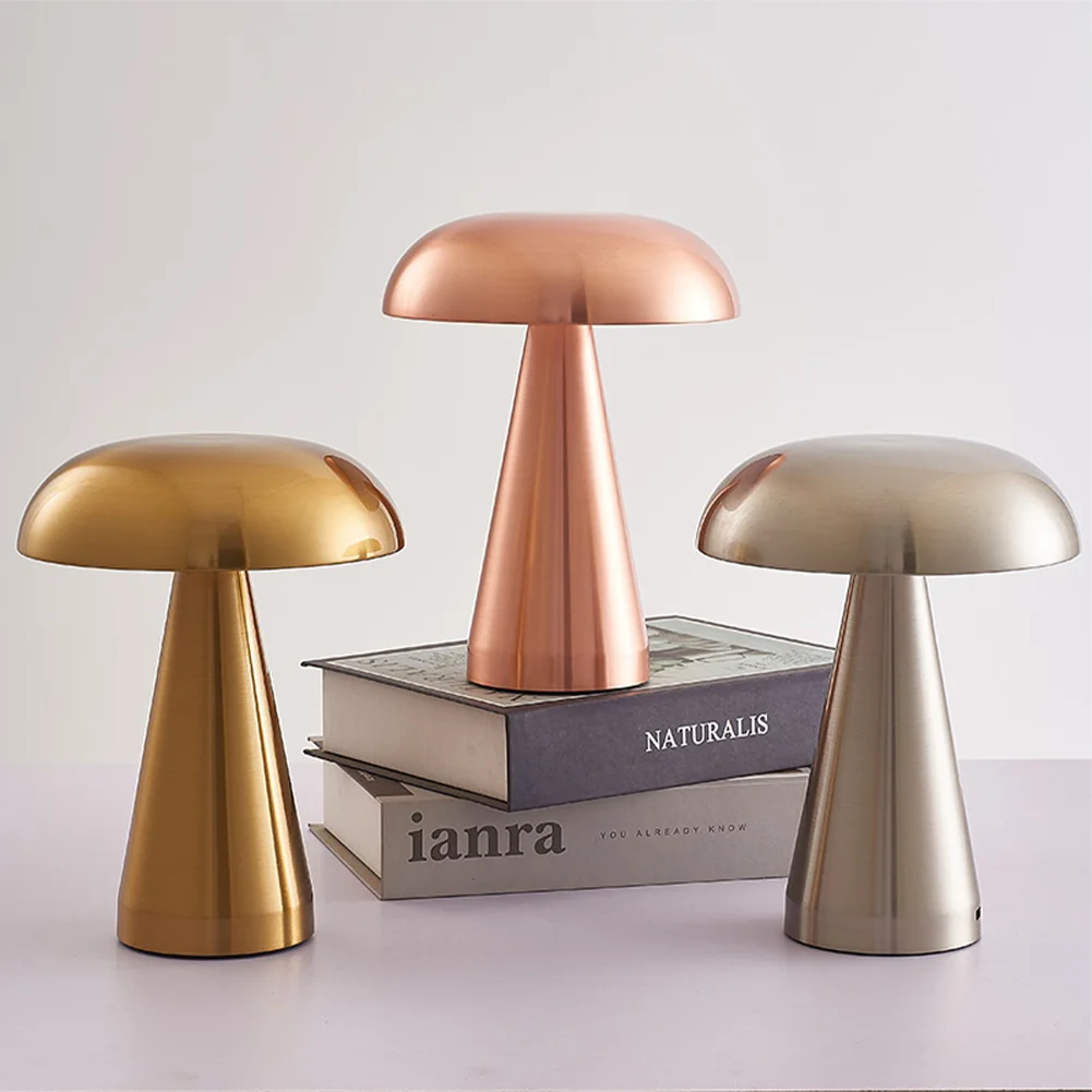 

2 Color 3W Mushroom Bedside Table Lamp USB Rechargeable LED Night Lamp Bedside Light Touch Dimmable Metal Lamp Living Bedroom