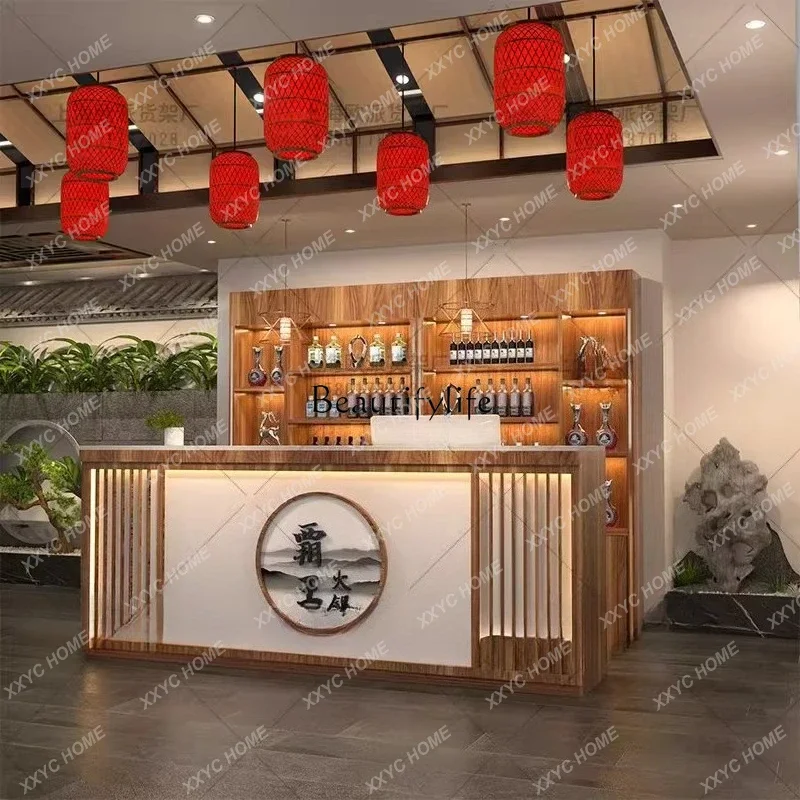 A  New Chinese hotel checkout page wine cabinet integrated restaurant hot pot barbecue hotel front desk commercial