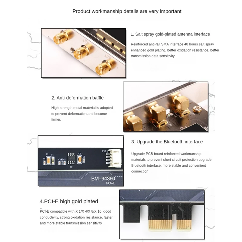 بطاقة شبكة PCIE WiFi ، بطاقة شبكة مزدوجة النطاق ، بطاقة Mbps ، PCB ، بلاستيك ، معدن ، BCM94360 ، G ، 5G