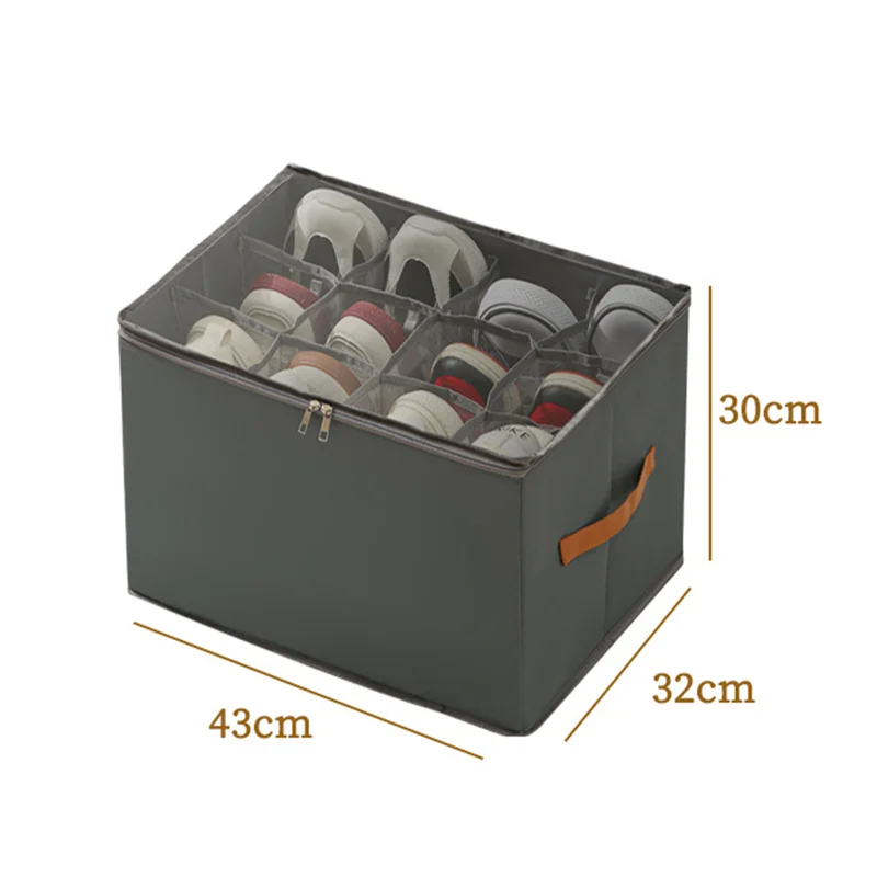 HLZS-حلول تخزين الأحذية للخزانة - عبوتان من منظم الأحذية مع غطاء شفاف ومقابض متينة باللون الرمادي