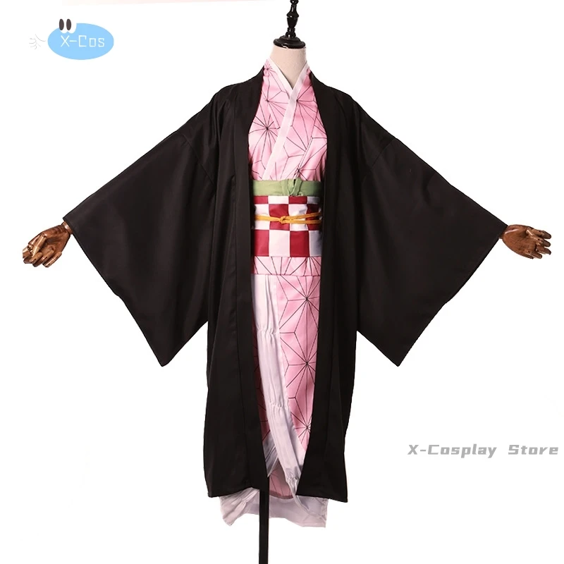 Anime Demon Moordenaar Nezuko Cosplay Kostuum Kimono Kimetsu No Yaiba Kamado Nezuko Kostuum Pruik Vrouwen Meisjes Kimono Uniform Kleding
