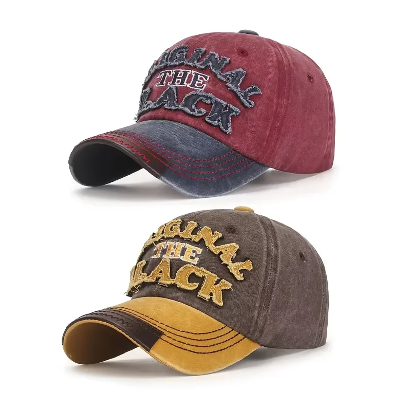 New Cotton Coated Outdoor Sports Wash Baseball Cap Embroidery Patch Black Letter Sunscreen Sunshade Hat Spring And Autumn