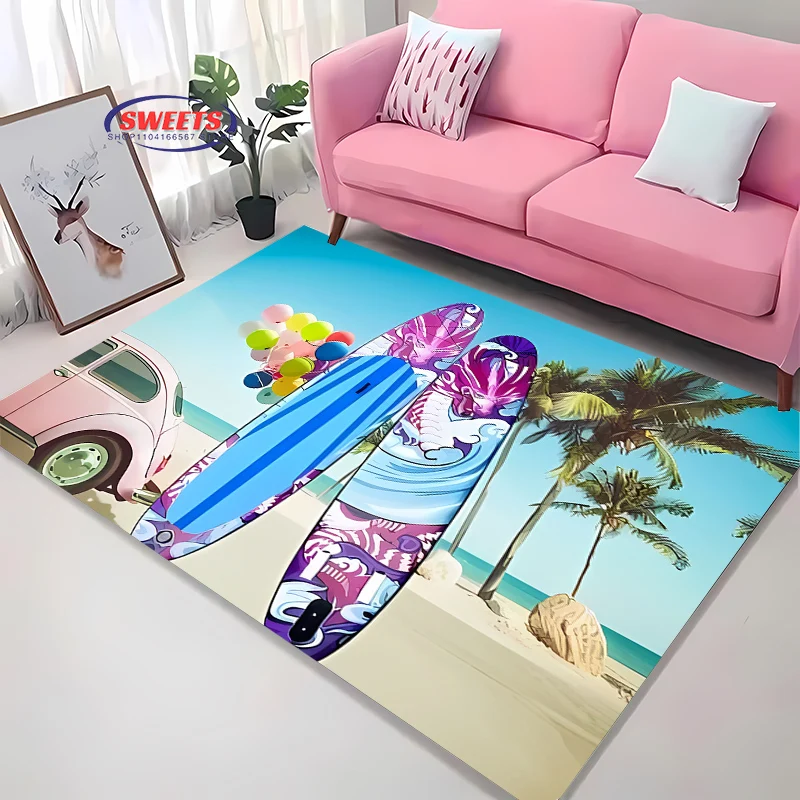 Sunshine and Health Surfboard Theme Carpet for Home Living Room Children‘s Bedroom Mat, Sofa Doormat  Floor Anti-slip Decor Rug