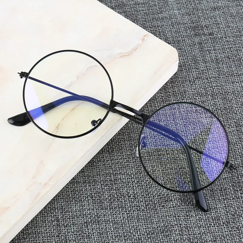 Vintage Round Metal Frame Blue Light Blocking Personality College Style Clear Lens Eye Glasses Eye Protection Mobile Phone Game