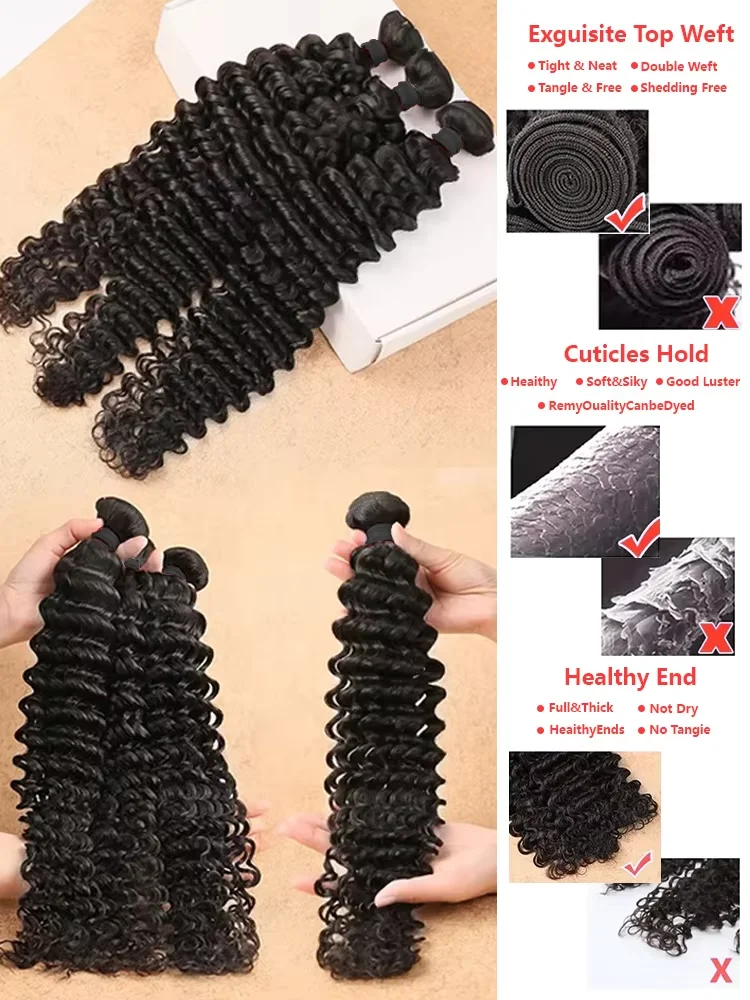 30 32 Inch Brazilian Hair Deep Wave Human Hair Bundles 100% Unprocessed Raw Hair Curly Bundles Human Hair Weaving For Extensions