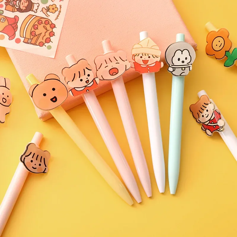 36pcs  Korean ins net red same girl heart cartoon push-button neutral pen cute creative black signature pen stationery B