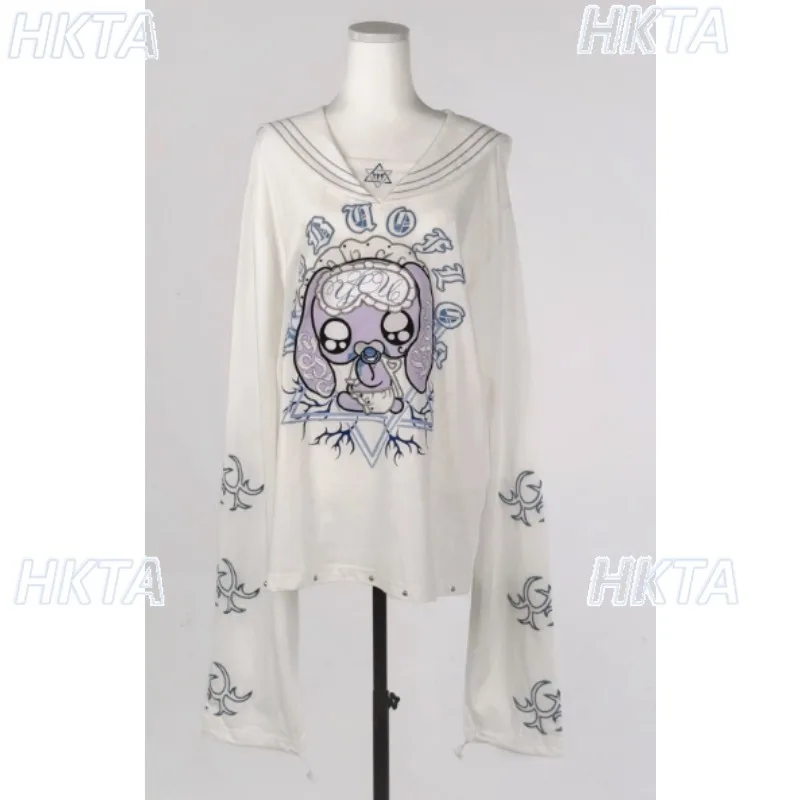 Original Long-sleeved Sailor Suit Subculture Embroidery Printed Anime Top T-shirt Women Autumn Loose Casual Tshirt Base Tops Y2k