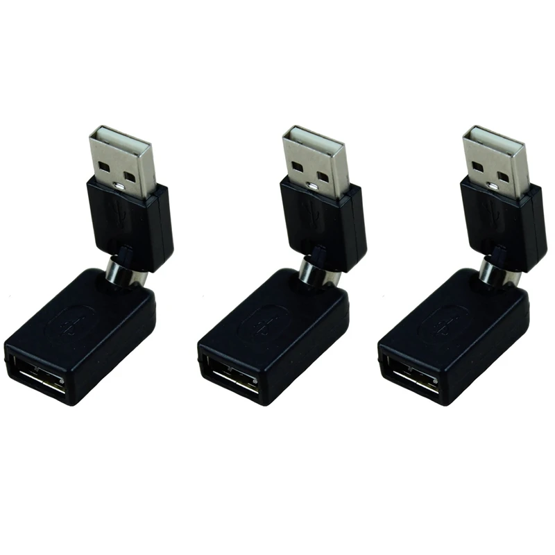 3X Black USB 2.0 Male To USB Female 360 Degree Rotation Angle Extension Adapter