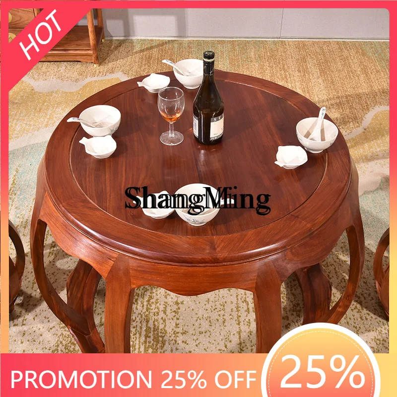 

CL furniture hedgehog red sandalwood new Chinese solid wood round tea table casual rosewood round drum table