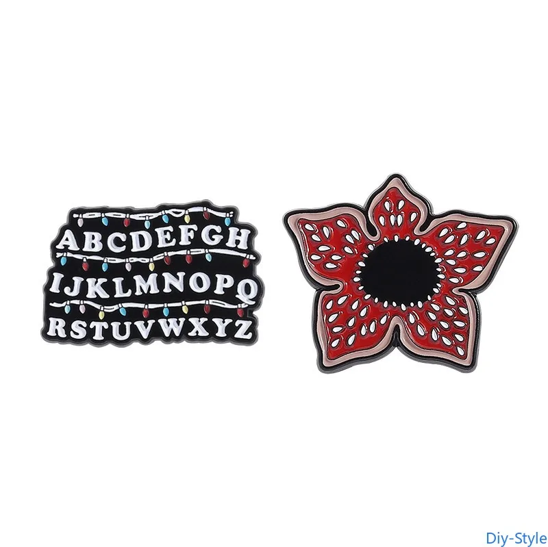 

English Letter Cannibal Flower Pattern Clothing Accessories Backpack Alloy Brooch Badge Enamel Lapel Pins Wholesale