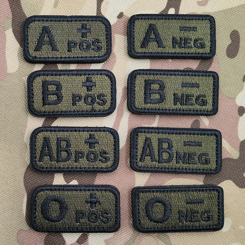 Full Embroidery A B AB O POS NEG Blood Tactical Green Blood Type Patch For Rescue Clothing Label Applique Patch For Military