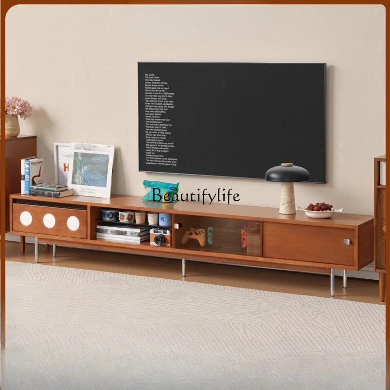 

Nordic Vintage Solid Wood TV Cabinet Living Room Retro Storage TV Stand