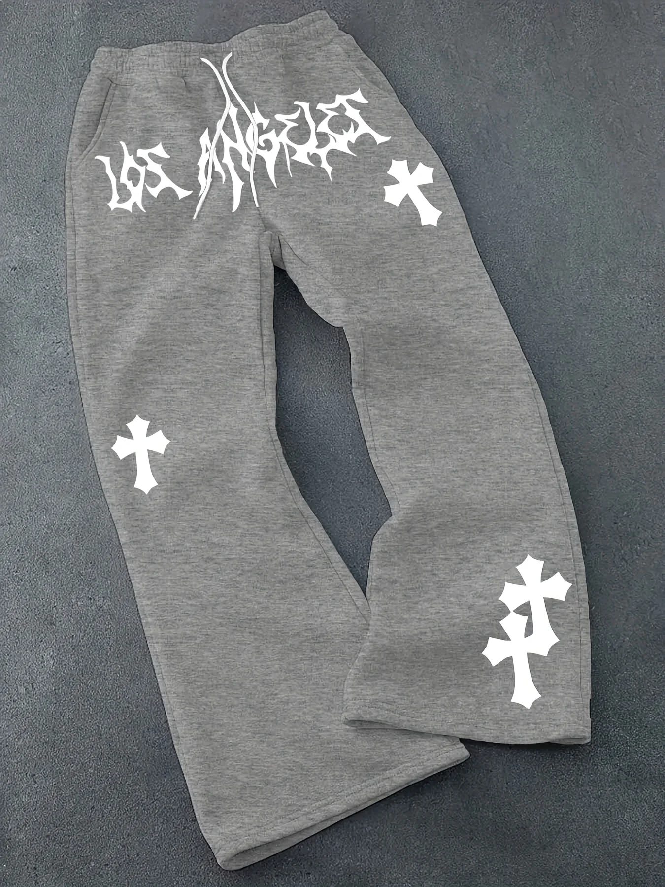 2026 New Los Angeles Gothic Cross Sweatpants Men's Black Oversized Wide Leg Trousers Quick Dry Y2K Streetwear Joggers Kids