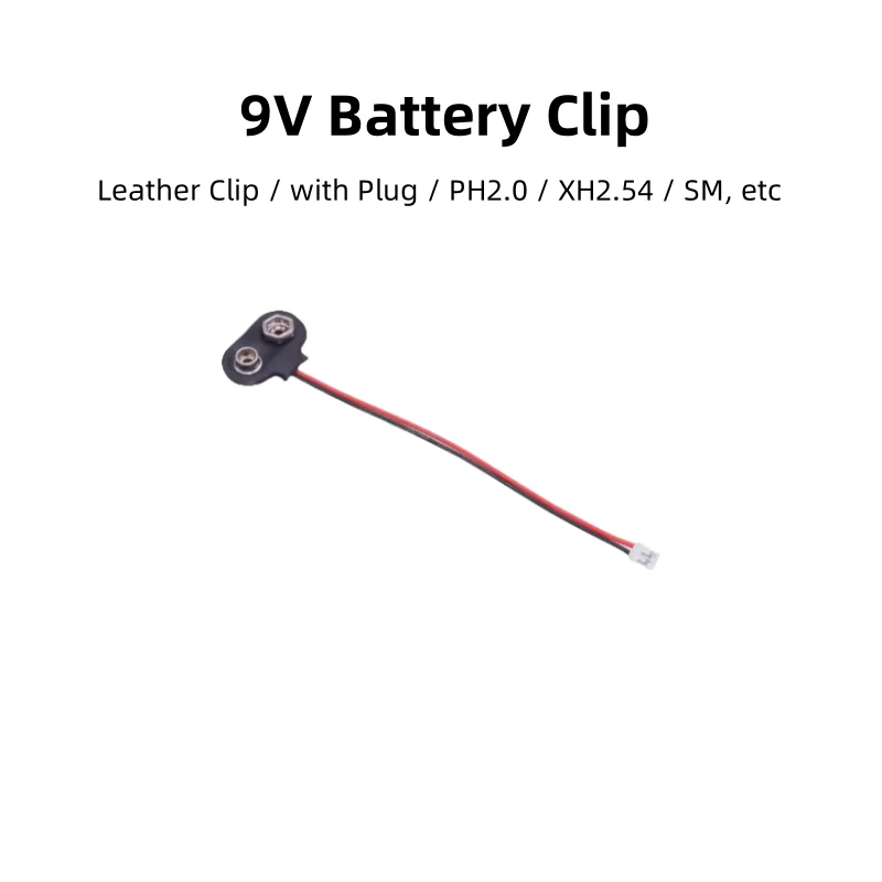 Pack of 10, 9V Battery Clips, I - type And T - Type, With PH2.0/XH2.54/DuPont/JST/SM Plug Cord, Battery Holder/Cap
