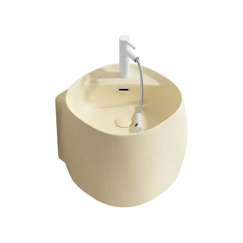 Modern Wall Mounted Irregular Ceramic Polished Integrated Single Hole Faucet Drainer Hanging Sink for Hotel Apartments