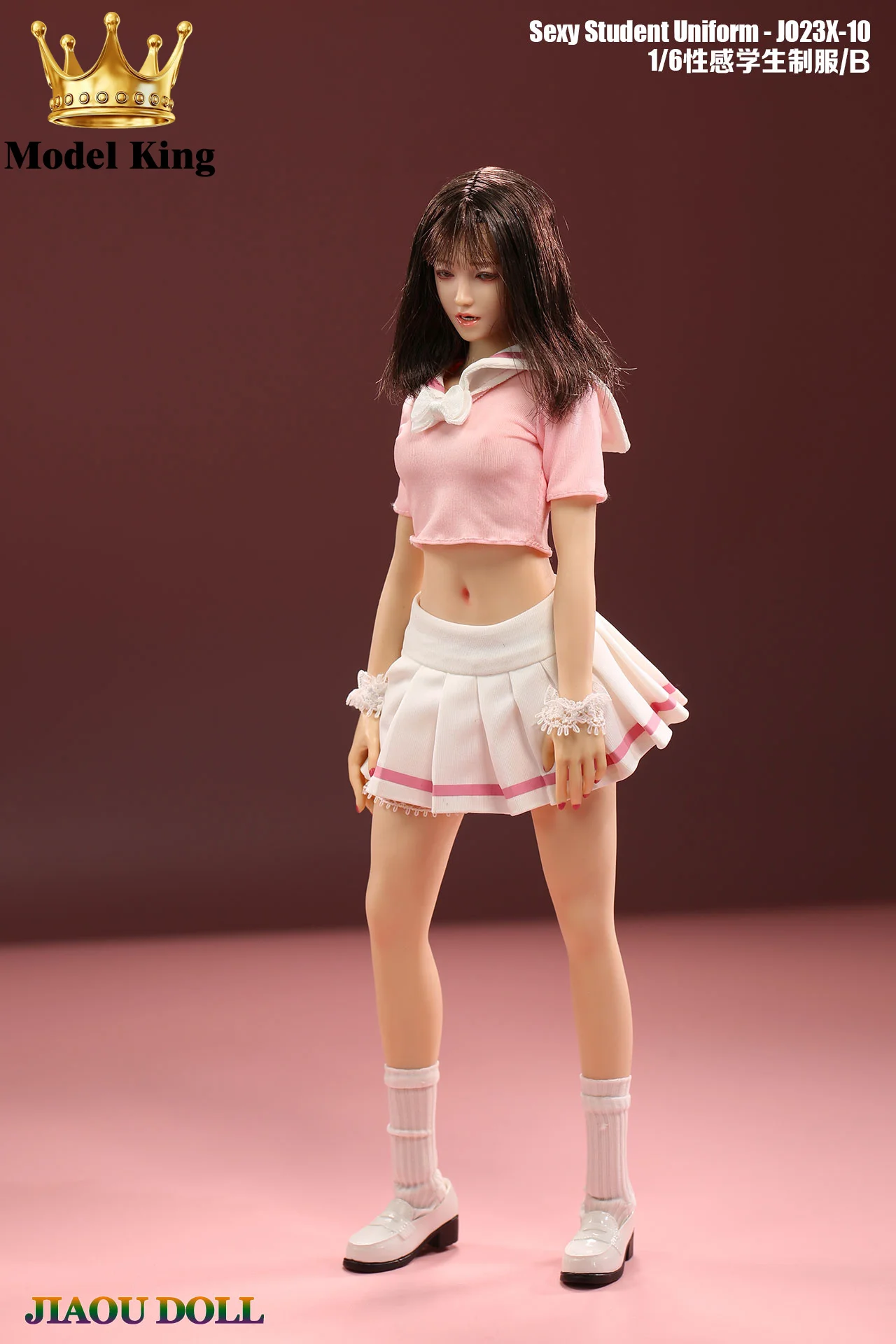 JO23X-10 1/6 Scale Girl Sexy Student Uniform Sweet Bow Short Sleeve Ultra Short Pleated Skirt 12” Action Figure Body Model