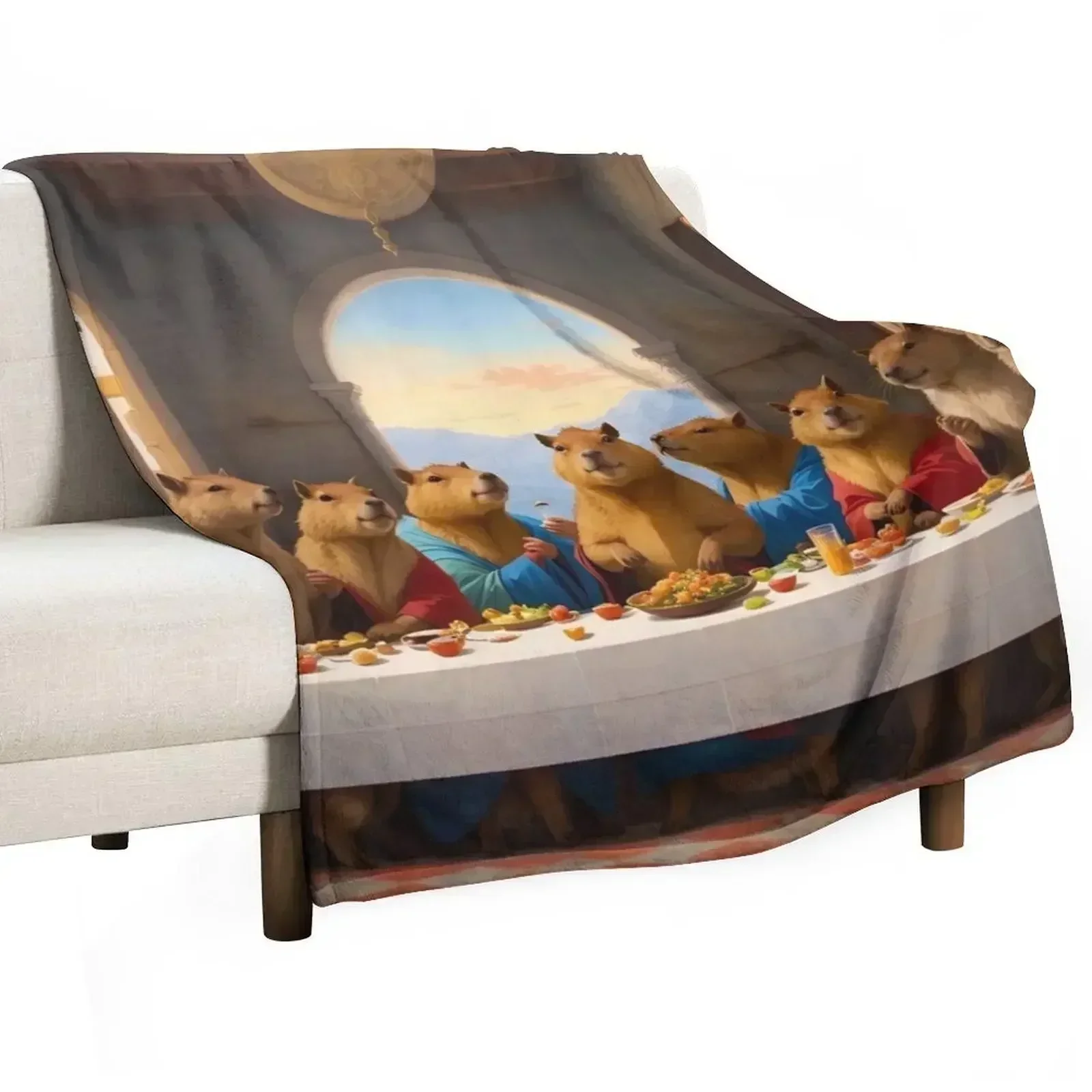 

Capybara Last Supper Throw Blanket Outdoor Soft Blanket for Picnic Beach Camping