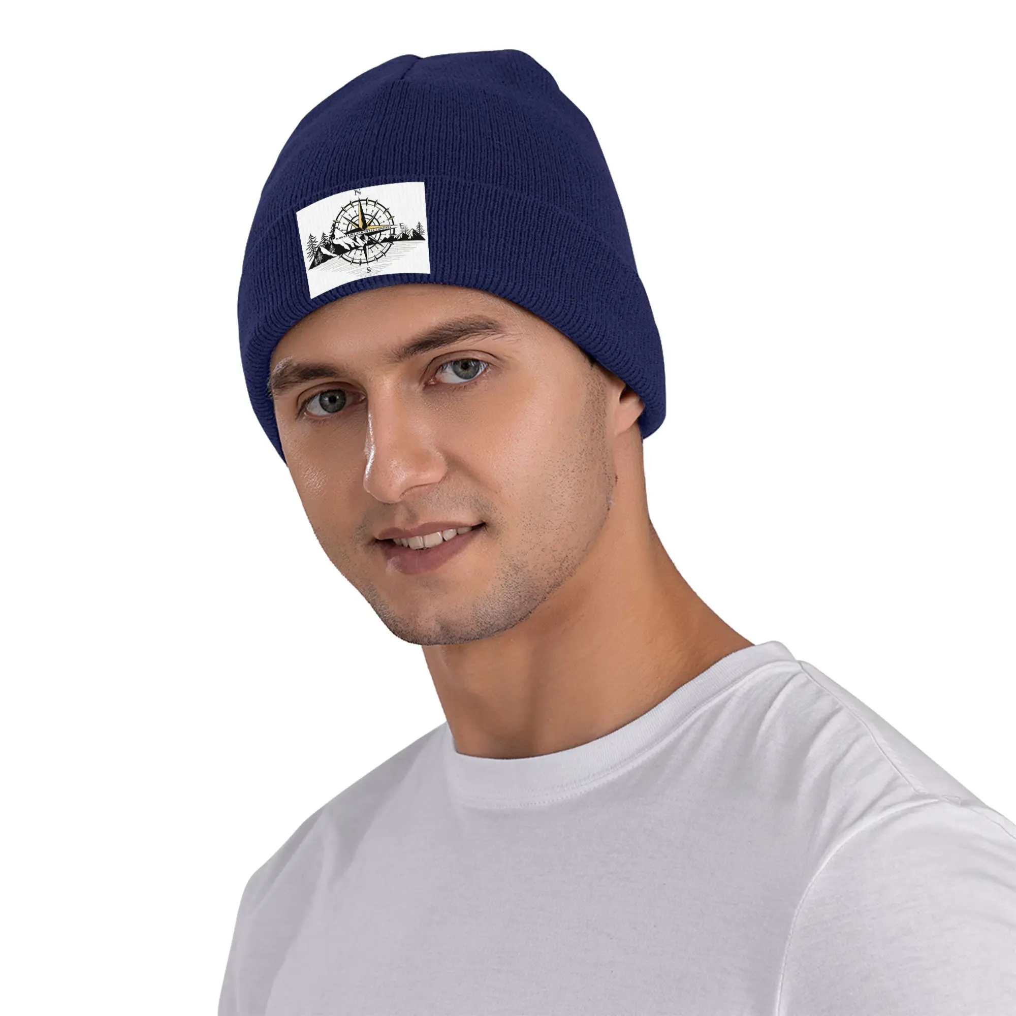 Compass Mountain Print Winter Skullies Beanies Hat Warm Autumn Knitted Hats Bonnet Caps for Women Men
