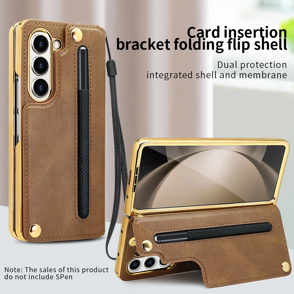 

Чехол для телефона VIETAO RFID-кошелек из искусственной кожи с покрытием для Galaxy Z Fold 7, 6, 5, 4, с ручкой, ремешком на запястье, подставкой, стеклянной пленкой