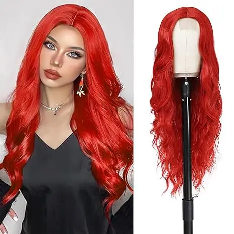 

women's small lace wig with red center split large wave long curly hair cover Lace wigs