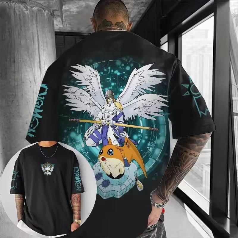 2026 Digimon Angemon and Patamon T-shirt Graphic Cotton Tee Printing High-end Luxury Unisex Style