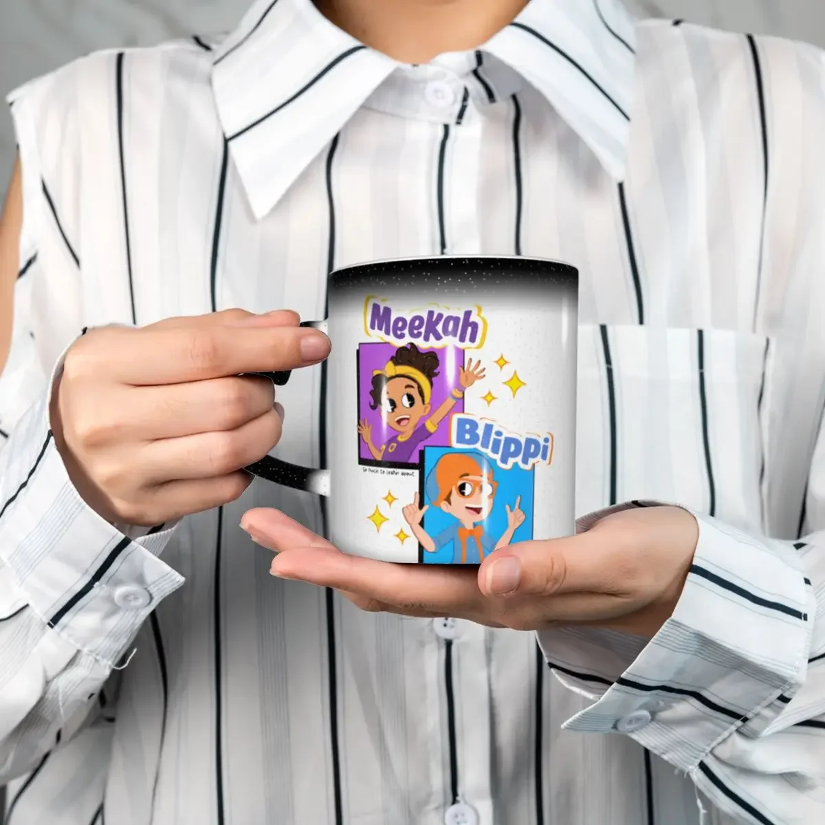 Taza Meekah y Blippi, tazas de café de cerámica divertidas, tazas de té, taza de leche, regalo para mujer y hombre