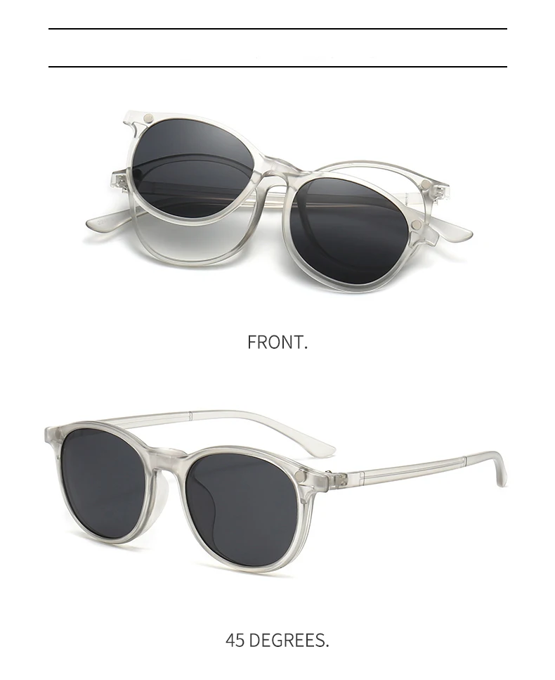 Vcka transparenten Rahmen Frauen Myopie Sonnenbrille 6 in 1 Magnet clip Brille runde Männer polarisierte verschreibung pflicht ige Brille-0.5 ~-6,0 – Detail 9