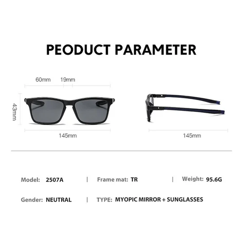Imagen 2 del producto Montura de gafas 6 en 1 para hombres y mujeres con 5 uds Clip en gafas de sol polarizadas gafas magnéticas ordenador óptico masculino 2507