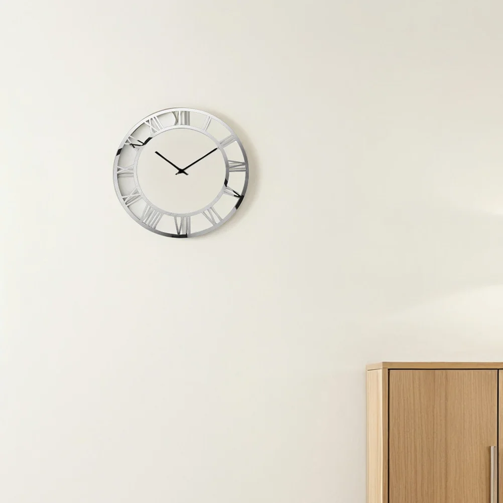 

2pcs Decorative Mirror Clock Roman Numerals Acrylic Round Dial Wall Sticker For Living Room Office Entryway Mirror Wall Decal