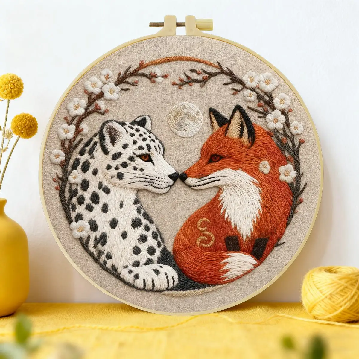 1 Stück 20X20CM/15X15CM 7,87/6,3 Zoll Der Fuchs und der Leopard Stickerei-Starter-Kit DIY-Kit DIY-Stickerei-Set Handarbeiten – Detail 1