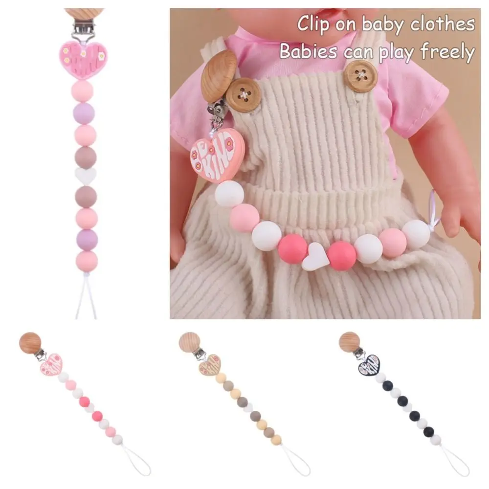 Dummy Clips Pacifier Holder Clips Soother Holder Wood Baby Pacifier Chain Anti-lost Silicone Baby Teether Toys Straps Children