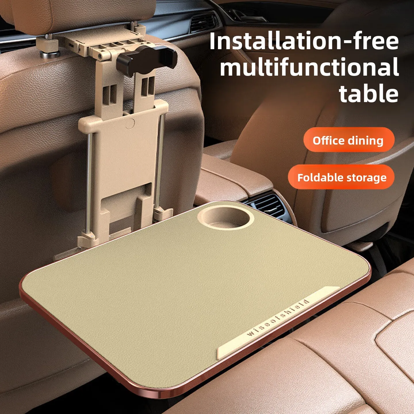 Folding Car Back Seat Laptop Tray with Scratch Resistant PU Leather Sturdy Black Passenger Dining Table for Road Trips