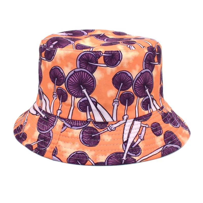 Amber muthroom print bucket hat double sides Panama fisherman hats men women reversible summer new outdoor cartoon foldable cap