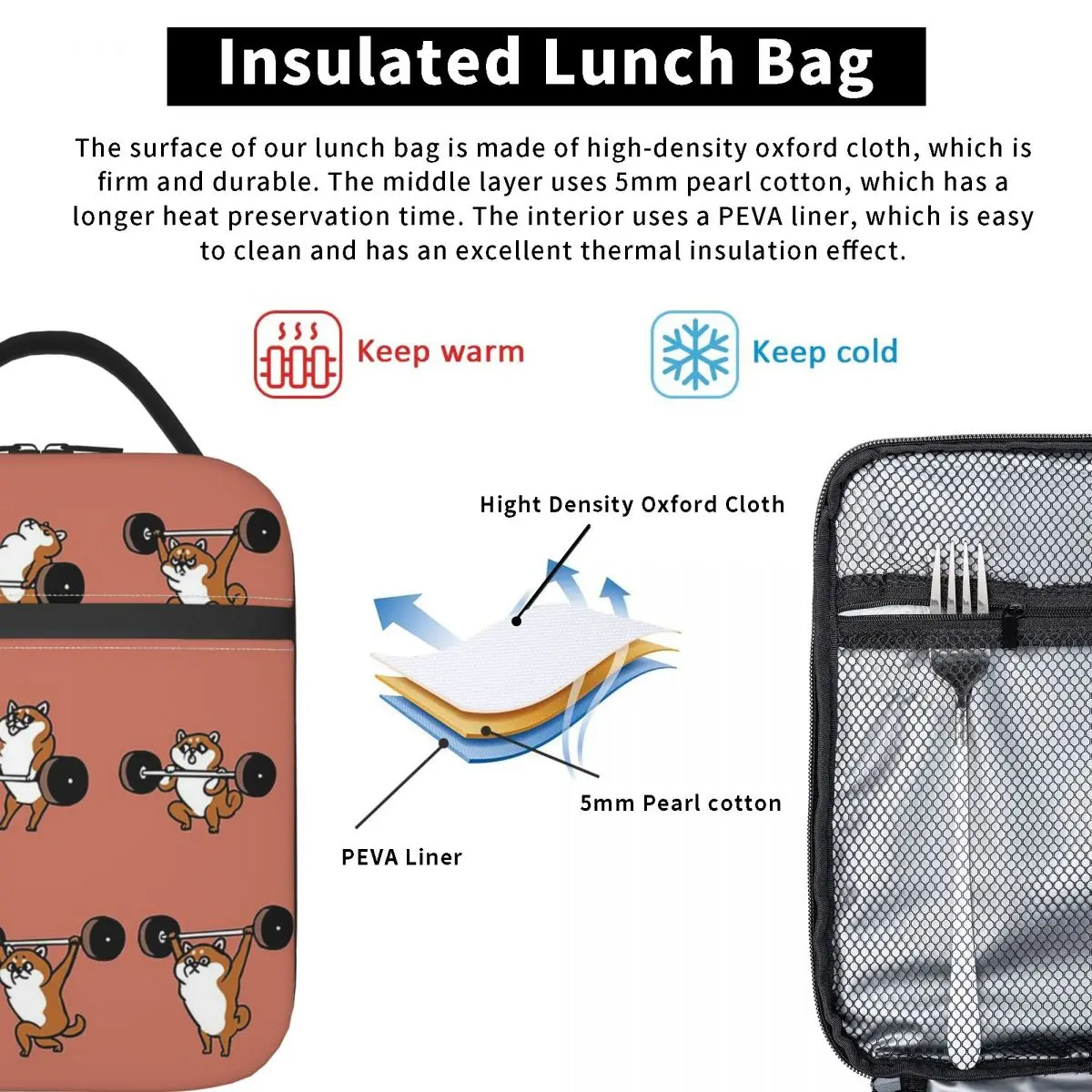 LIFTING Shiba Inu Insulated Lunch Bag for Women Children Portable Food Boxes Thermal Lunch Box Tote