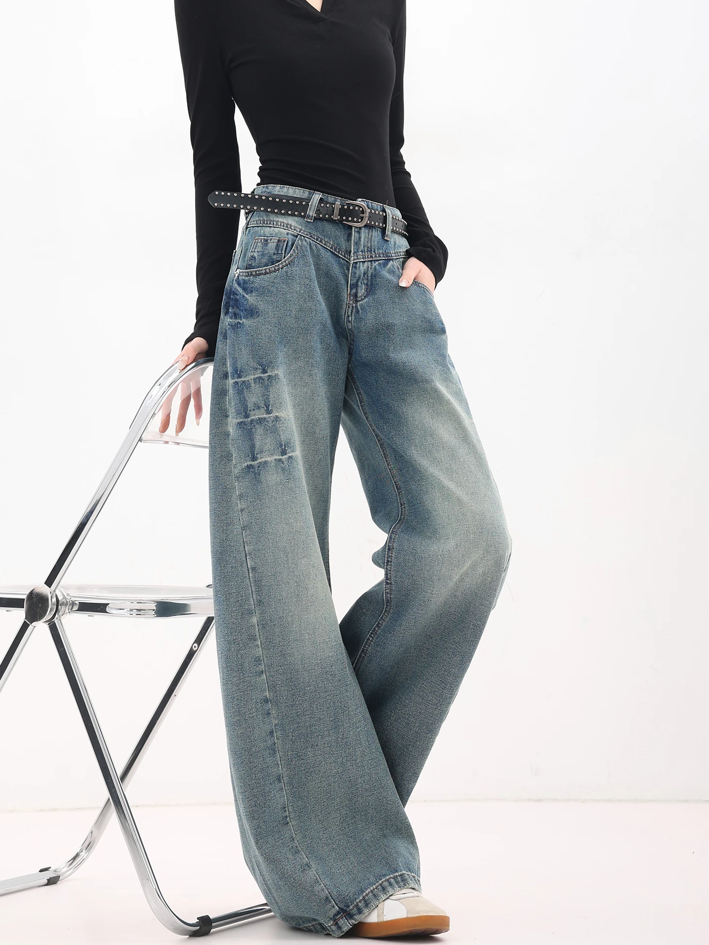 

Винтажные широкие джинсы Waed для женщин, повседневные свободные джинсы-скинни в стиле Harlan, джинсы-брюки High Street Dra Scythe